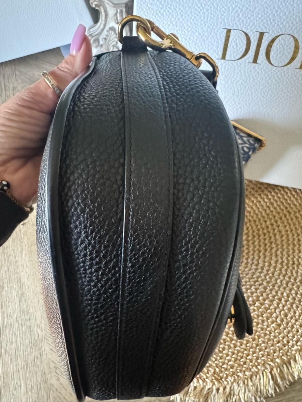 DIOR Large Bobby Black Bag Pebbled Leather with Logo Canvas Adjustable Strap - Picture 8 of 14